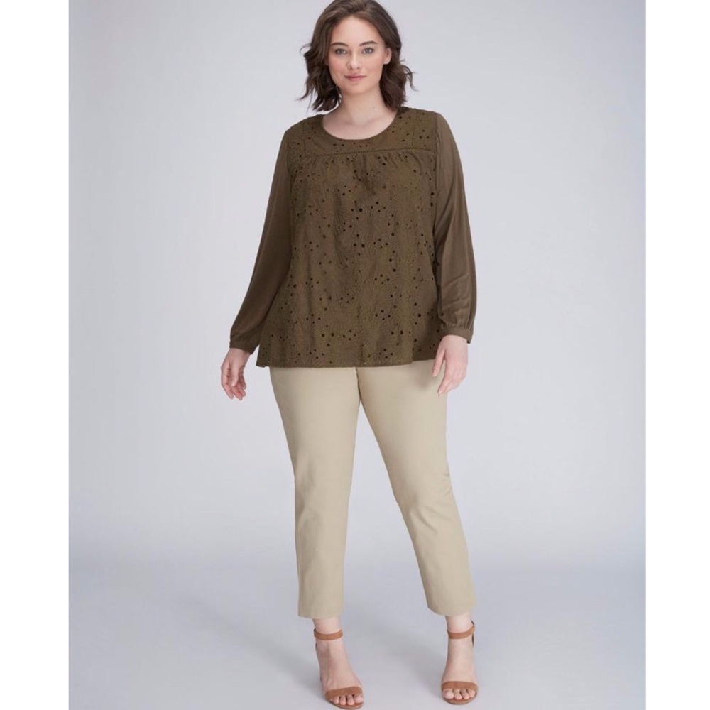NWT Lane Bryant olive embroidered detail top 14/16